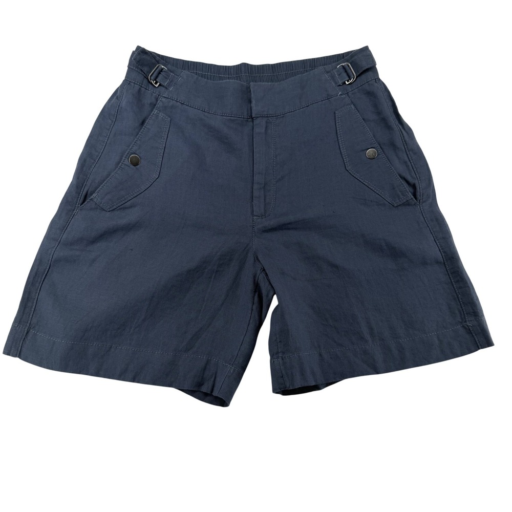 Athleta 100% Linen Shorts Womens 4 Voyager High Rise Adjust Waist Granite Blue